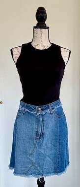 AFRM Two-Tone Raw Hem Distressed Denim Mini Skirt Size 27
